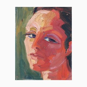 Anna Costa, Porträt einer jungen Frau, 1960er, Öl auf Karton, gerahmt