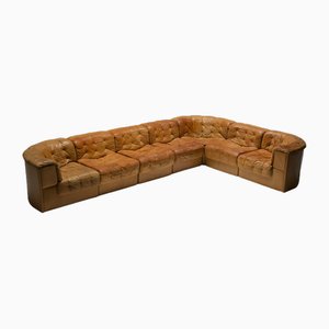 Vintage DS 11 Modular Sofa Sections in Cognac-Orange Leather by de Sede Swiss, Set of 7
