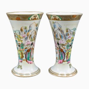 Vintage Japanese Decorative Flower Vases in Ceramic, 1930s, Set of 2