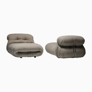 Soriana Lounge Chairs in Natural Linen by Afra E Tobia Scarpa for Cassina Italy, Set of 2