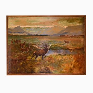 Alfred Singer, Landscape with Deer, 1917, Huile sur Toile