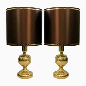 Large Golden Table Lamps in Brass, 1970s, Set of 2