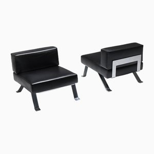Black Leather Ombra 512 Lounge Chairs by Charlotte Perriand for Cassina ,Italy, Set of 2