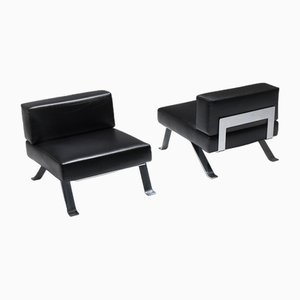 Sillones Ombra 512 de cuero negro de Charlotte Perriand para Cassina, Italia. Juego de 2