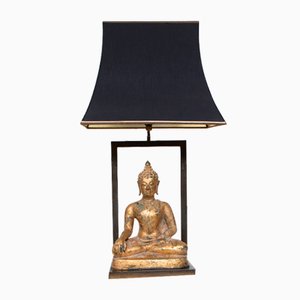 Buddha Tischlampe aus Vergoldetem Gips & Messing, 1970er