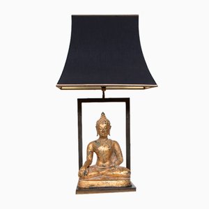 Lampe de Bureau Buddha en Plâtre Doré et Laiton, 1970s