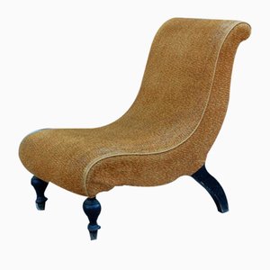 Small Minimal Velvet and Wood Lounge Chair in the style of Carlo Mollino, Italy, 1950s