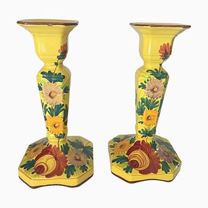 Art Deco Yellow Ceramic CandleHolders from Saint Clement, France, 1940, Set of 2