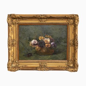 Natura morta con viole, olio su pannello, con cornice, 1880s