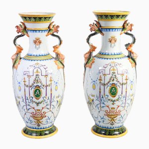 Jarrones de cerámica pintados a mano, siglo XIX. Juego de 2