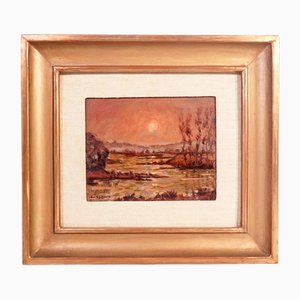 Peinture à l'Huile Sunset on the Tanaro par E. Laustino, 1970s