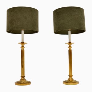 Antique Fluted Brass Table Lamps, 1920, Set of 2