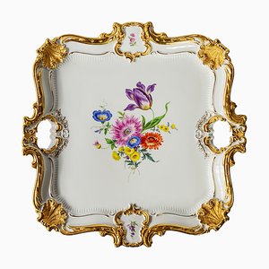 Large Meissen Hand Painted Gilded Porcelain Serving Plate