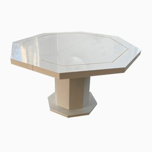 Octagonal Table in Lacquer and Brass in the style of Jean Claude Mahey, 1970s