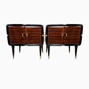 Mid-Century Art Deco Style Bedside Cabinets in Mahogany with Glass Tops, 1950s, Set of 2