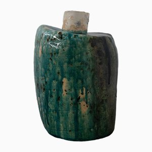 Italian Decorative Sculpture Vase in Blue and Green Ceramic, 1990