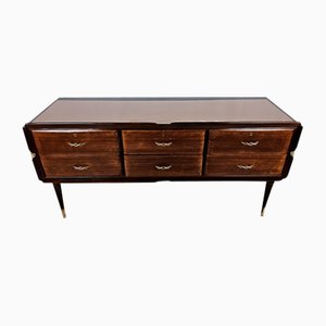Mid-Century 6-Drawer Sideboard in Mahogany with Glass Top, 1950s