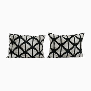 Handmade Ikat Pattern Lumbar Silk Cushion Covers, Set of 2