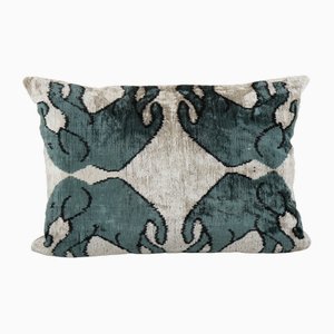 Housse de Coussin Ethnique Velours Soie Animal Eléphant Ikat