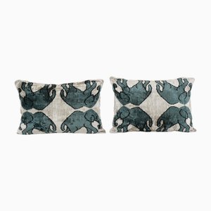 Fundas de almohada de terciopelo Ikat de seda con estampado de elefante. Juego de 2