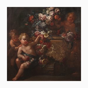 Artista, Italia, Scena con putti, Fine XVIII secolo, Olio su tela, In cornice