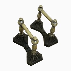 Victorian Brass and Iron Andirons or Fire Dogs, Set of 2
