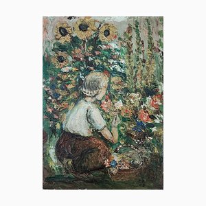 CA, Jeune fille cueillant des fleurs, 1909, Öl auf Leinwand