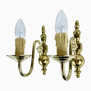 Vintage Gilt Brass Sconces with Faux Candles from Massive Lighting, Belgium, 1980s, Set of 2