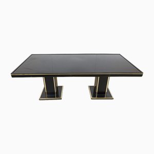 Vintage Lacquer and Brass Dining Table, 1970s