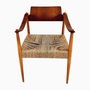 Silla con reposabrazos de cuero de Egon Eiermann para Wilde + Spieth, Alemania, años 60