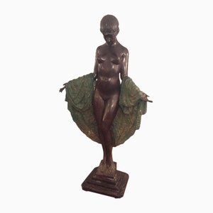 Figura de bailarina francesa Art Déco de bronce de JE Descomps