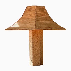 Lampade da tavolo in sughero con paralumi in paglia di Mawa, anni '70