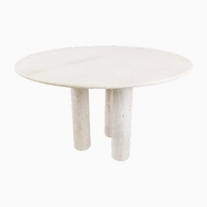 Italian Round Dining Table in Travertine, 1970s