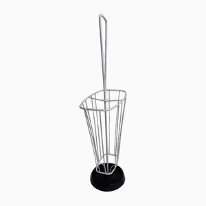 Umbrella Stand with White Lacquered Wire Frame on Plastic-Coated Cast Iron Base, 1970s