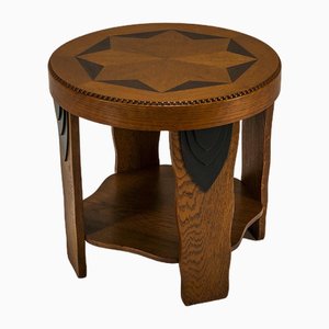 Amsterdamse School Round Side Table in Oak and Macassar, Netherlands, 1930s