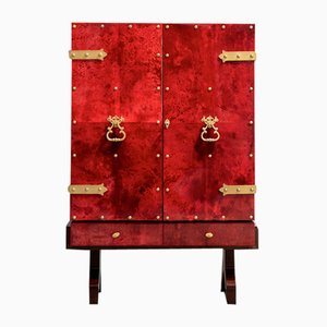 Bar Cabinet in Red Lacquered Goat Skin by Aldo Tura, 1965