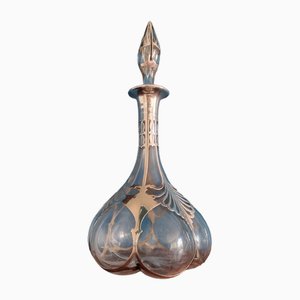 Decanter Art Nouveau in vetro e argento di Alvin, fine XIX secolo