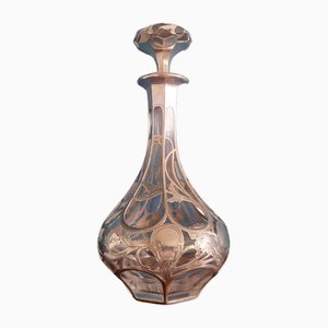 American Art Nouveau Decanter in Glass and Silver Overlay from Alvin, 1890s