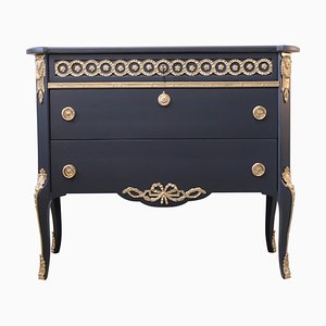 Commode Gustavienne à 3 Tiroirs en Finition Noire avec Détails en Laiton, 1930s