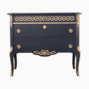 Gustavian Chest of 3 Drawers in a Black Finish with Brass Detailing, 1930s