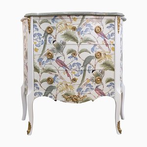 Gustavian Style Commode with Exotic Birds Decor and Marble Top
