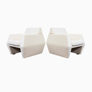 Fauteuils Bouclé Blancs, 1970s, Set de 2