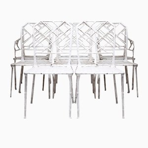 Weiß lackierte Mid-Century Gitter-Gartenstühle, 1950er, 8 . Set