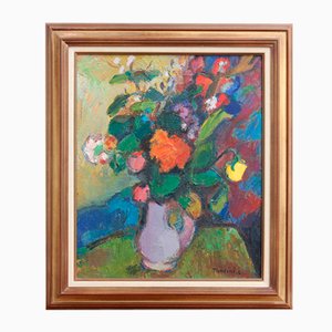 Louis Toncini, Bouquet of Flowers, 1980, Huile sur Toile, Encadré