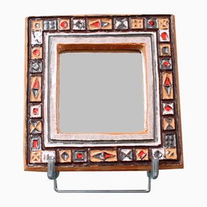Mid-Century French Decorative Ceramic Mirror attributed to Atelier Les Cyclades, 1960s-1970s