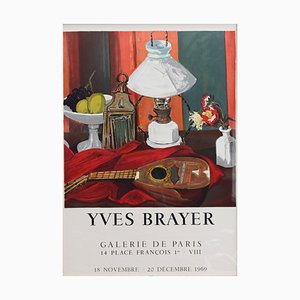 Póster de exposición francés vintage de Yves Brayer para Galerie de Paris, 1969