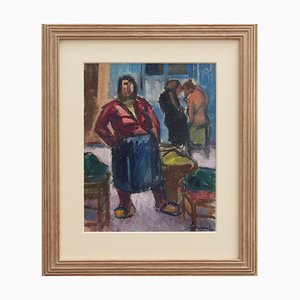 Alfred Salvignol, The Market Seller in Nice, 1950s, Gouache, Encadré