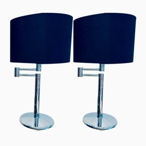 American Swing Arm Chrome Table Lamps in the style of Walter von Nessen, 1970s, Set of 2