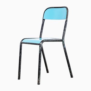 French Stacking D Back Dining Chair in Overpainted Blue from Mullca, 1950s