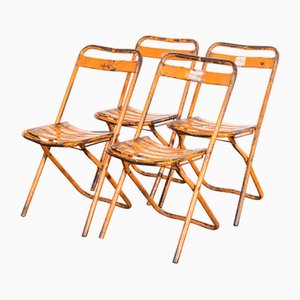 Orange Folding Metal Outdoor Chairs attributed to Tolix, 1950s, Set of 4